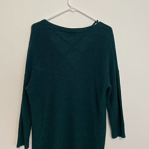 EXPRESS Strappy Circle Hem Tunic Sweater Solid Teal Green Blue 3/4 Sleeve Winter - Picture 14 of 15